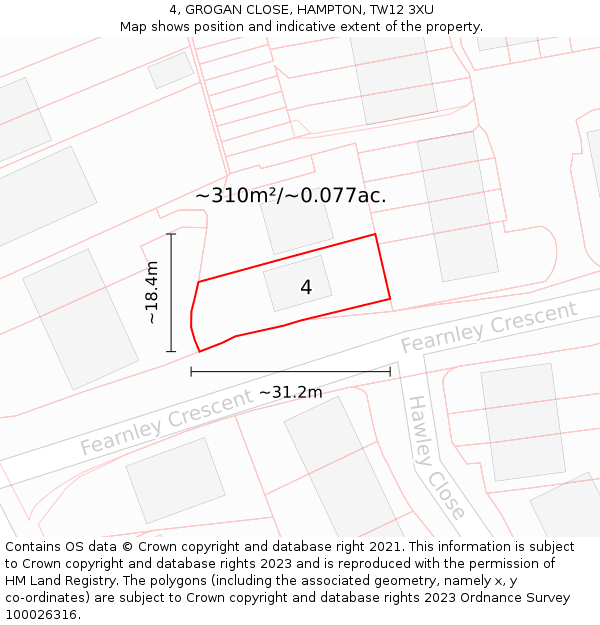 4, GROGAN CLOSE, HAMPTON, TW12 3XU: Plot and title map