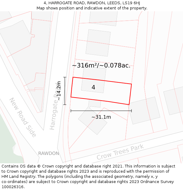 4, HARROGATE ROAD, RAWDON, LEEDS, LS19 6HJ: Plot and title map