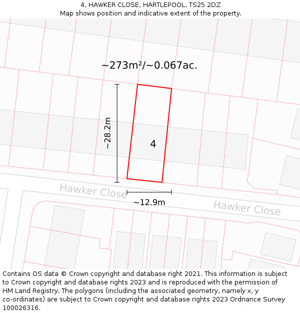 4, HAWKER CLOSE, HARTLEPOOL, TS25 2DZ: Plot and title map