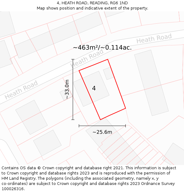 4, HEATH ROAD, READING, RG6 1ND: Plot and title map