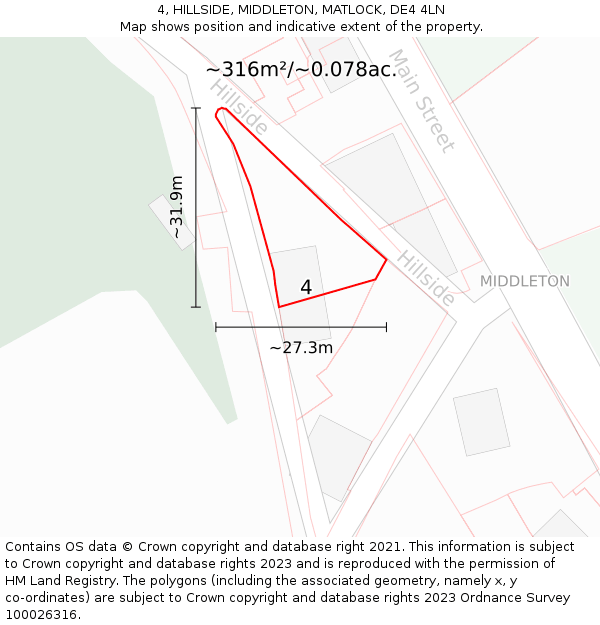 4, HILLSIDE, MIDDLETON, MATLOCK, DE4 4LN: Plot and title map