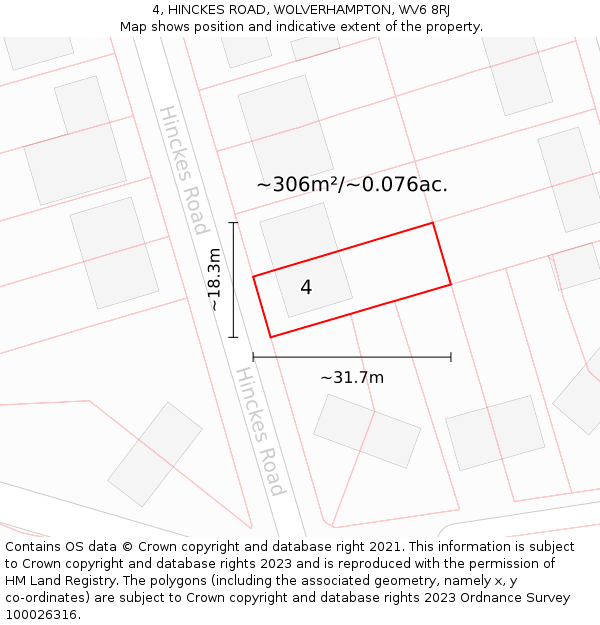 4, HINCKES ROAD, WOLVERHAMPTON, WV6 8RJ: Plot and title map