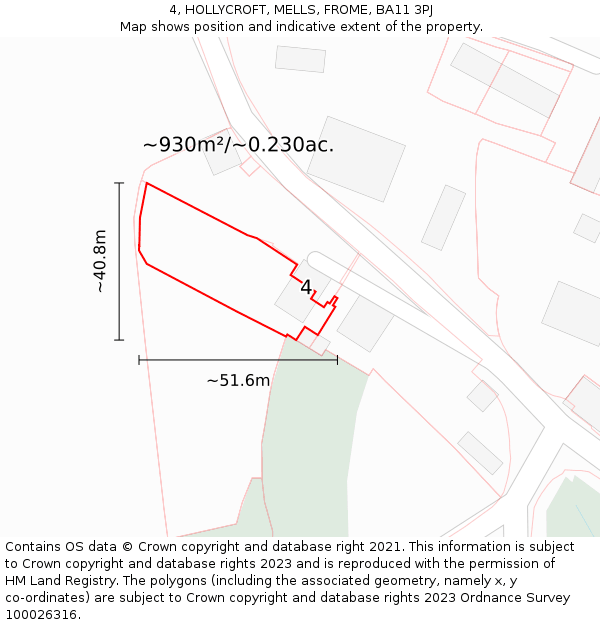 4, HOLLYCROFT, MELLS, FROME, BA11 3PJ: Plot and title map