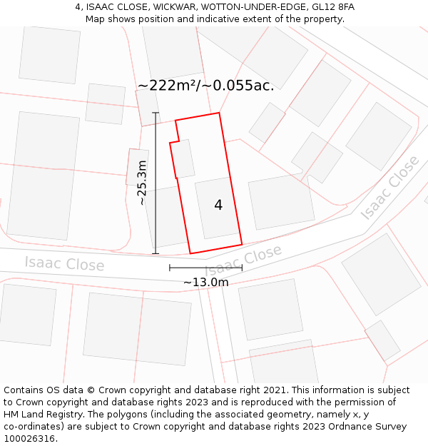 4, ISAAC CLOSE, WICKWAR, WOTTON-UNDER-EDGE, GL12 8FA: Plot and title map