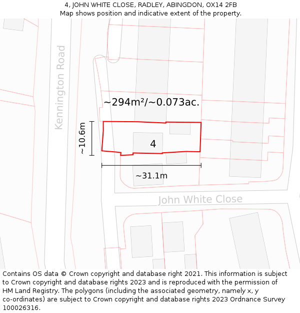 4, JOHN WHITE CLOSE, RADLEY, ABINGDON, OX14 2FB: Plot and title map