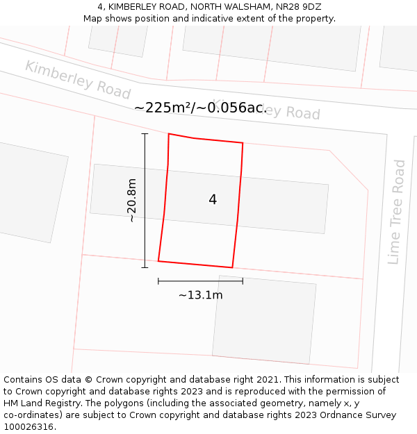 4, KIMBERLEY ROAD, NORTH WALSHAM, NR28 9DZ: Plot and title map