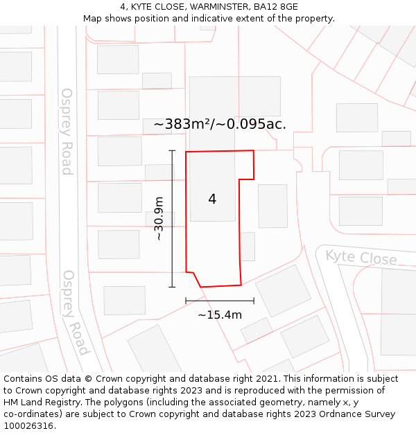 4, KYTE CLOSE, WARMINSTER, BA12 8GE: Plot and title map