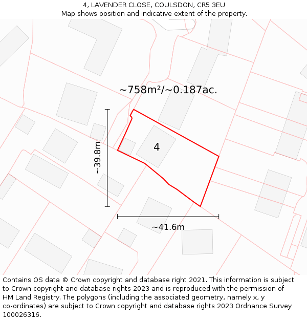 4, LAVENDER CLOSE, COULSDON, CR5 3EU: Plot and title map
