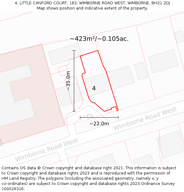 4, LITTLE CANFORD COURT, 183, WIMBORNE ROAD WEST, WIMBORNE, BH21 2DJ: Plot and title map