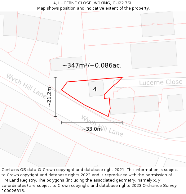 4, LUCERNE CLOSE, WOKING, GU22 7SH: Plot and title map