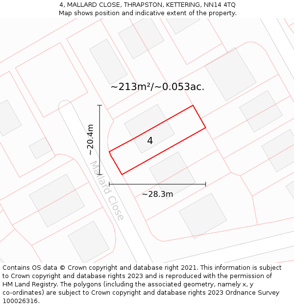 4, MALLARD CLOSE, THRAPSTON, KETTERING, NN14 4TQ: Plot and title map