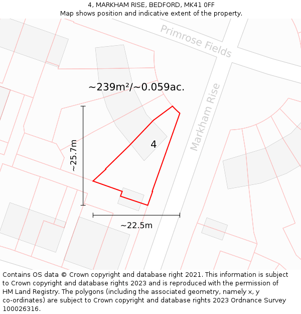 4, MARKHAM RISE, BEDFORD, MK41 0FF: Plot and title map
