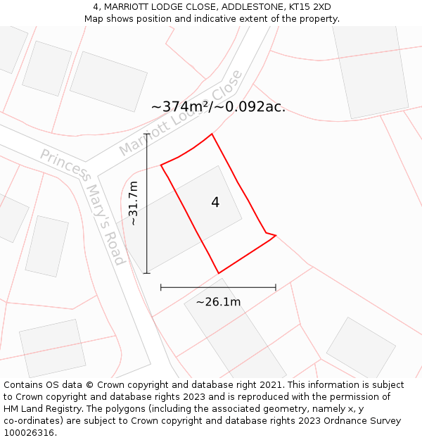 4, MARRIOTT LODGE CLOSE, ADDLESTONE, KT15 2XD: Plot and title map