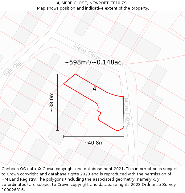 4, MERE CLOSE, NEWPORT, TF10 7SL: Plot and title map