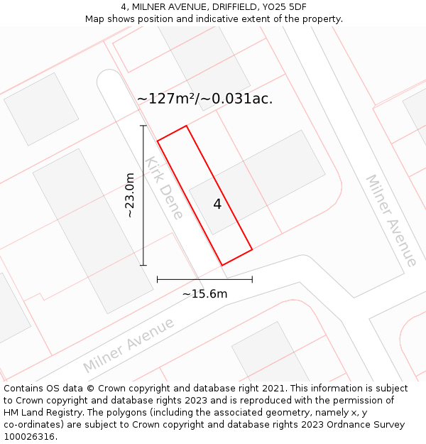4, MILNER AVENUE, DRIFFIELD, YO25 5DF: Plot and title map