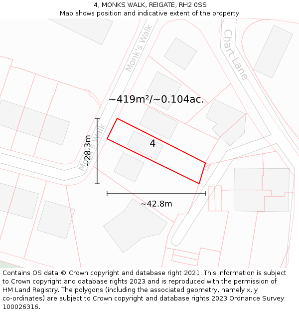 4, MONKS WALK, REIGATE, RH2 0SS: Plot and title map