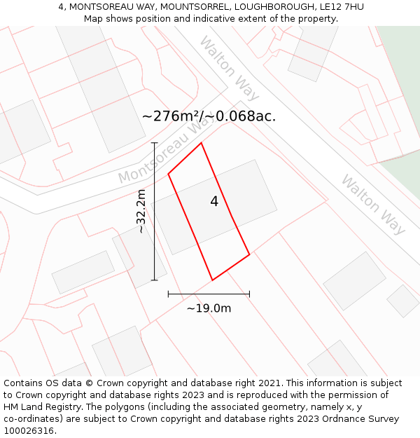 4, MONTSOREAU WAY, MOUNTSORREL, LOUGHBOROUGH, LE12 7HU: Plot and title map