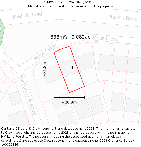 4, MOSS CLOSE, WALSALL, WS4 2EF: Plot and title map