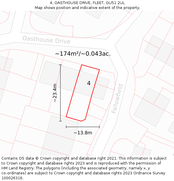 4, OASTHOUSE DRIVE, FLEET, GU51 2UL: Plot and title map