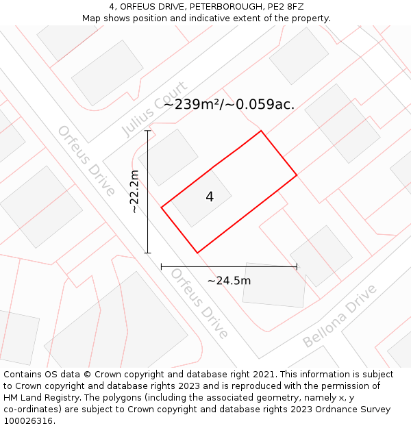 4, ORFEUS DRIVE, PETERBOROUGH, PE2 8FZ: Plot and title map