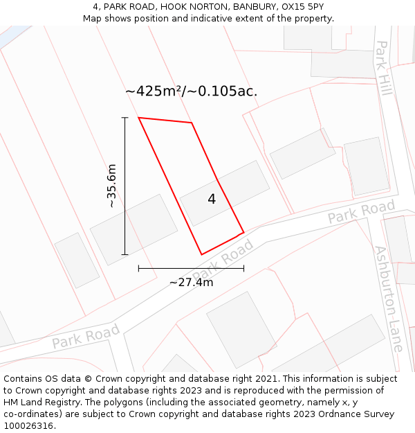4, PARK ROAD, HOOK NORTON, BANBURY, OX15 5PY: Plot and title map