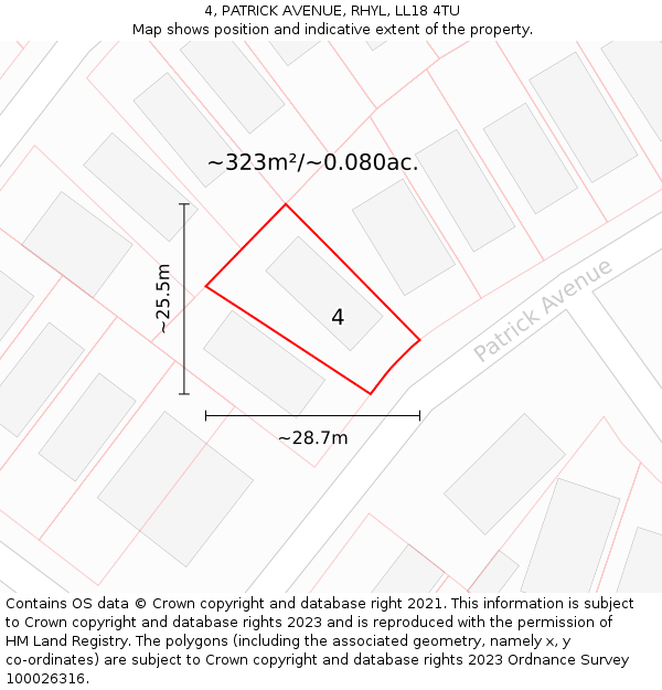 4, PATRICK AVENUE, RHYL, LL18 4TU: Plot and title map