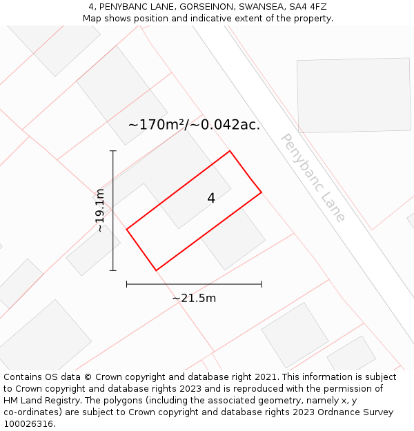 4, PENYBANC LANE, GORSEINON, SWANSEA, SA4 4FZ: Plot and title map