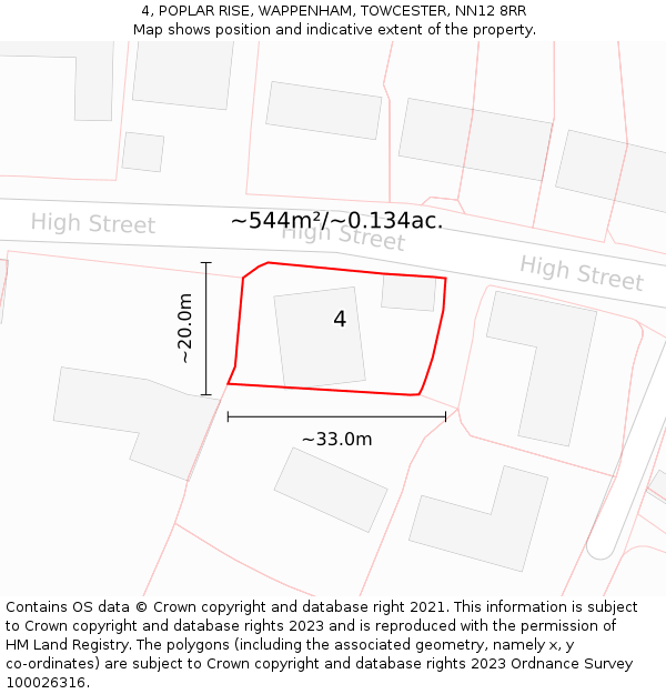 4, POPLAR RISE, WAPPENHAM, TOWCESTER, NN12 8RR: Plot and title map