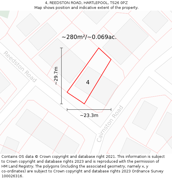 4, REEDSTON ROAD, HARTLEPOOL, TS26 0PZ: Plot and title map