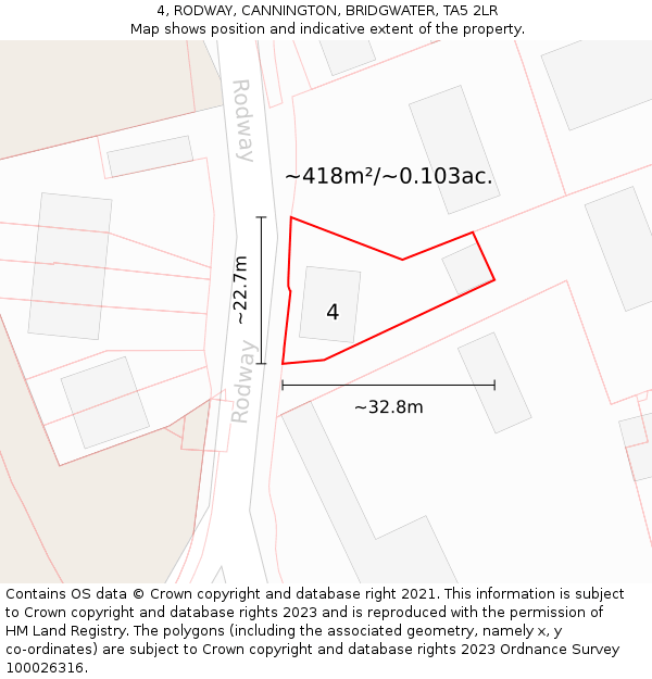 4, RODWAY, CANNINGTON, BRIDGWATER, TA5 2LR: Plot and title map