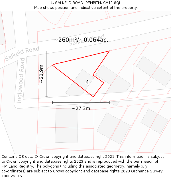 4, SALKELD ROAD, PENRITH, CA11 8QL: Plot and title map