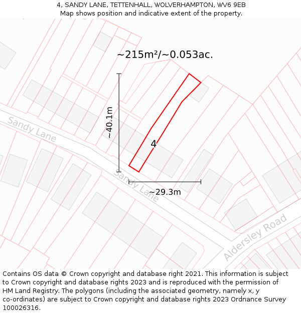 4, SANDY LANE, TETTENHALL, WOLVERHAMPTON, WV6 9EB: Plot and title map
