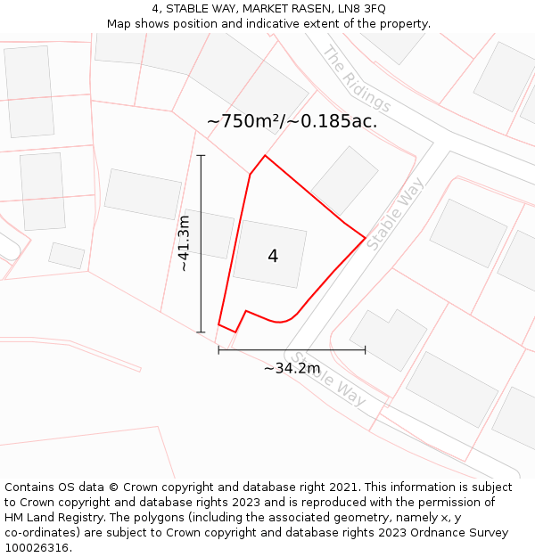 4, STABLE WAY, MARKET RASEN, LN8 3FQ: Plot and title map