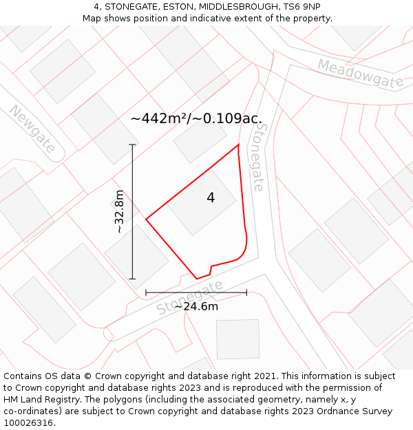 4, STONEGATE, ESTON, MIDDLESBROUGH, TS6 9NP: Plot and title map