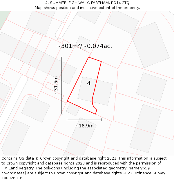 4, SUMMERLEIGH WALK, FAREHAM, PO14 2TQ: Plot and title map