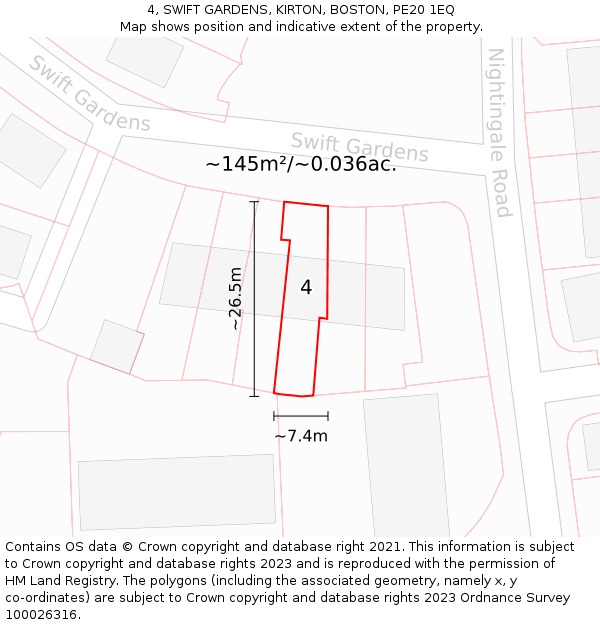 4, SWIFT GARDENS, KIRTON, BOSTON, PE20 1EQ: Plot and title map