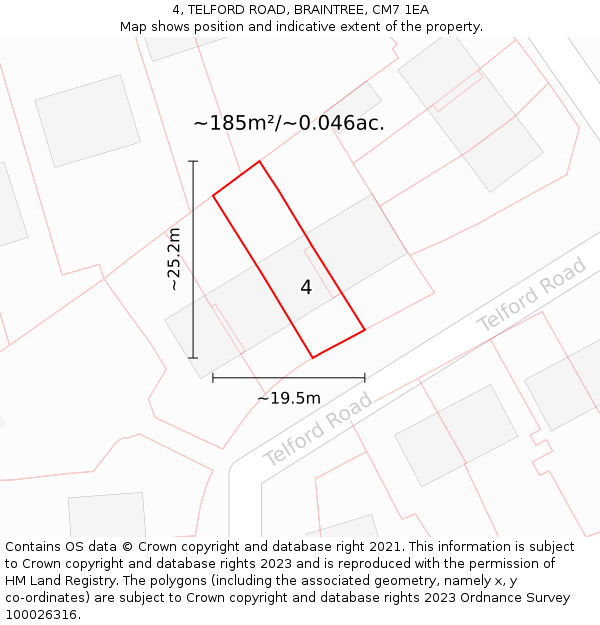4, TELFORD ROAD, BRAINTREE, CM7 1EA: Plot and title map