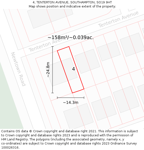4, TENTERTON AVENUE, SOUTHAMPTON, SO19 9HT: Plot and title map