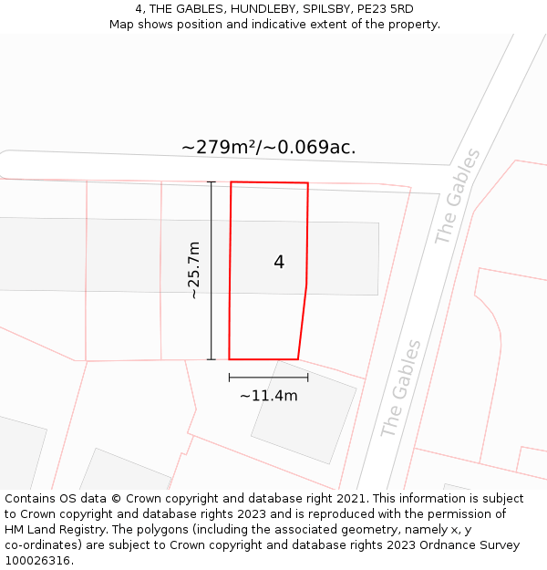 4, THE GABLES, HUNDLEBY, SPILSBY, PE23 5RD: Plot and title map