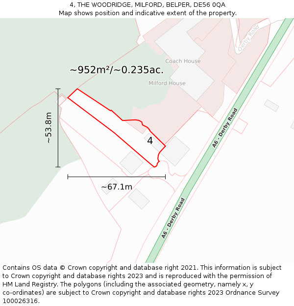 4, THE WOODRIDGE, MILFORD, BELPER, DE56 0QA: Plot and title map