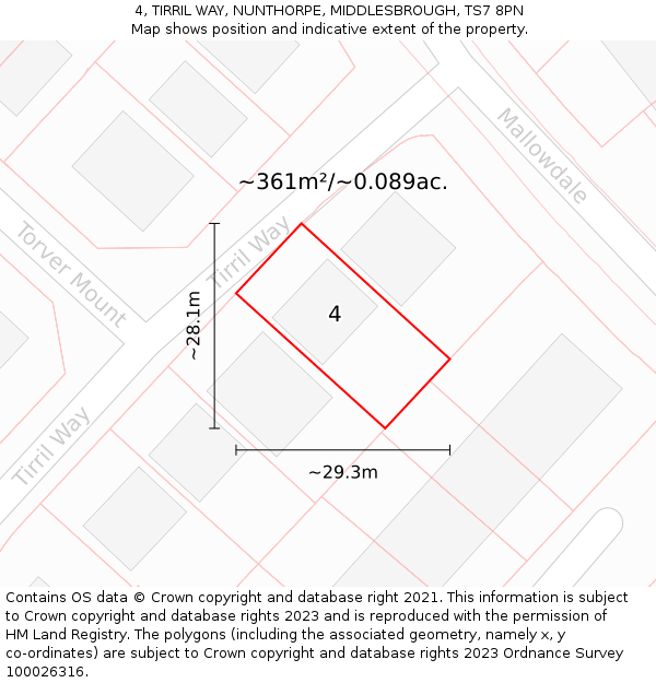 4, TIRRIL WAY, NUNTHORPE, MIDDLESBROUGH, TS7 8PN: Plot and title map
