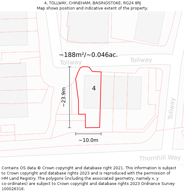 4, TOLLWAY, CHINEHAM, BASINGSTOKE, RG24 8RJ: Plot and title map