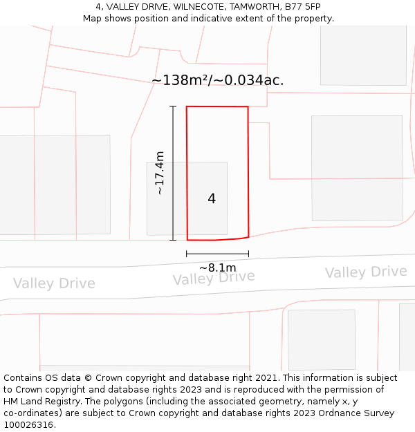 4, VALLEY DRIVE, WILNECOTE, TAMWORTH, B77 5FP: Plot and title map