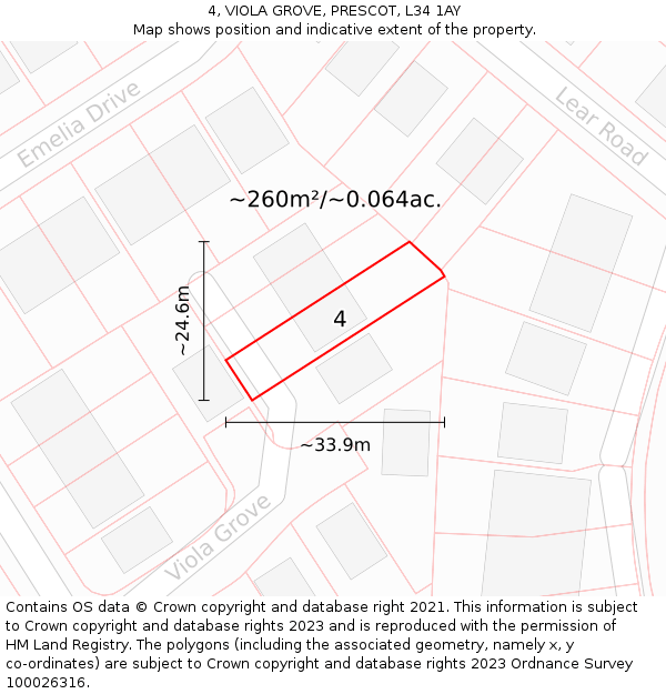 4, VIOLA GROVE, PRESCOT, L34 1AY: Plot and title map