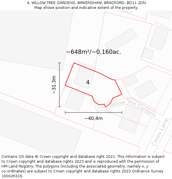 4, WILLOW TREE GARDENS, BIRKENSHAW, BRADFORD, BD11 2DN: Plot and title map