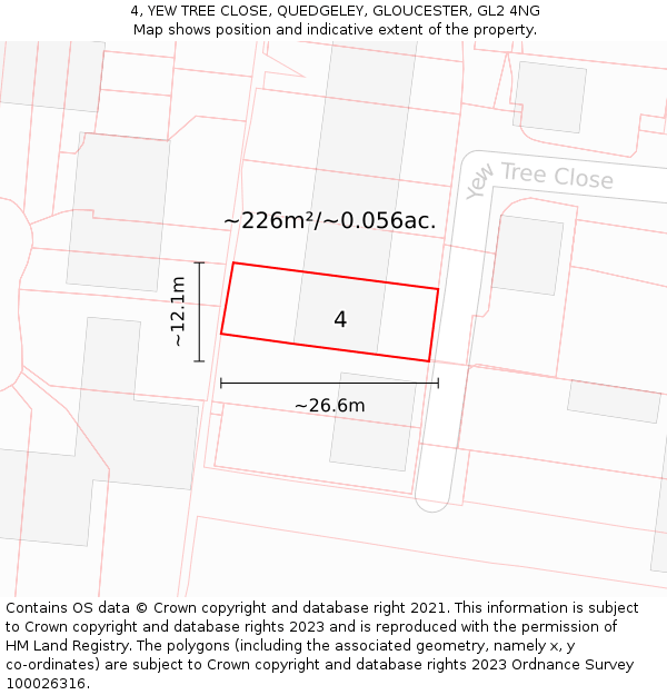 4, YEW TREE CLOSE, QUEDGELEY, GLOUCESTER, GL2 4NG: Plot and title map