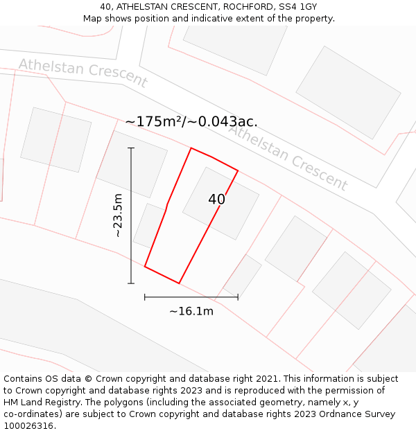 40, ATHELSTAN CRESCENT, ROCHFORD, SS4 1GY: Plot and title map