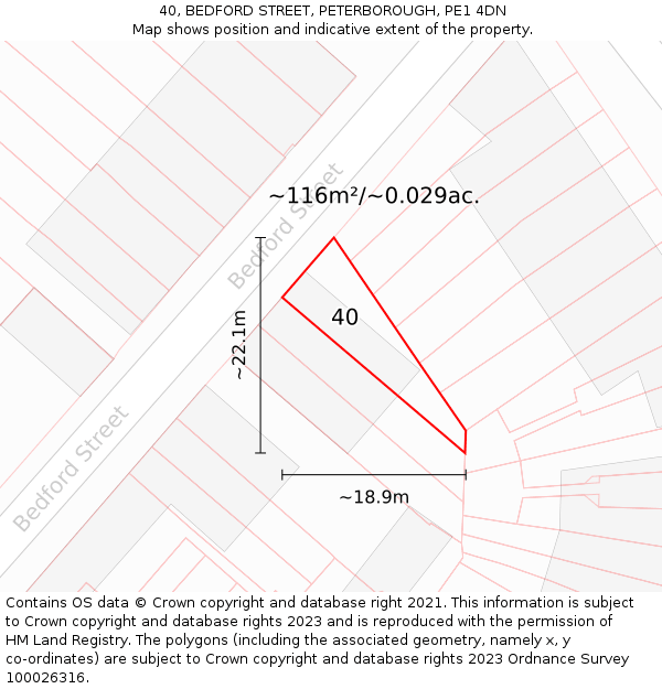 40, BEDFORD STREET, PETERBOROUGH, PE1 4DN: Plot and title map