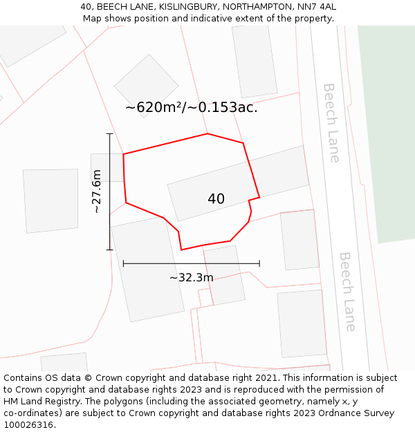 40, BEECH LANE, KISLINGBURY, NORTHAMPTON, NN7 4AL: Plot and title map