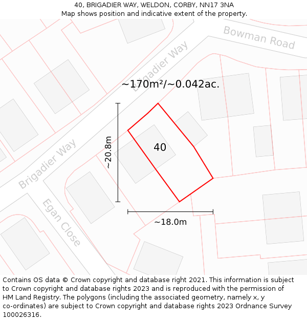 40, BRIGADIER WAY, WELDON, CORBY, NN17 3NA: Plot and title map
